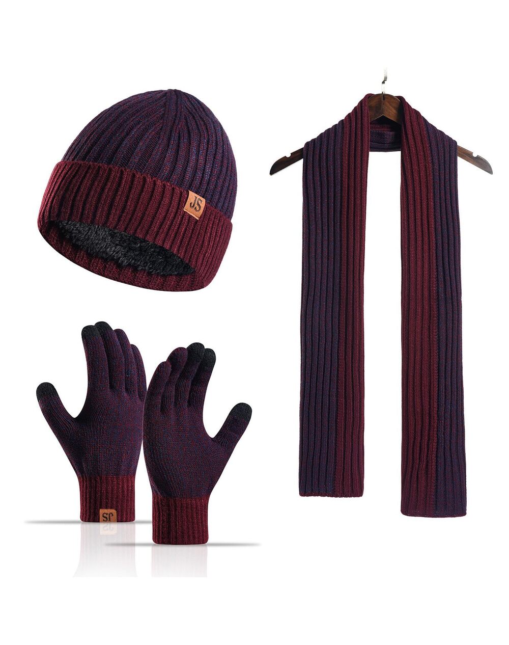 9089 Winter Hats Scarf Set Touchscreen Gloves Warm Knit Beanie Hat Scarves